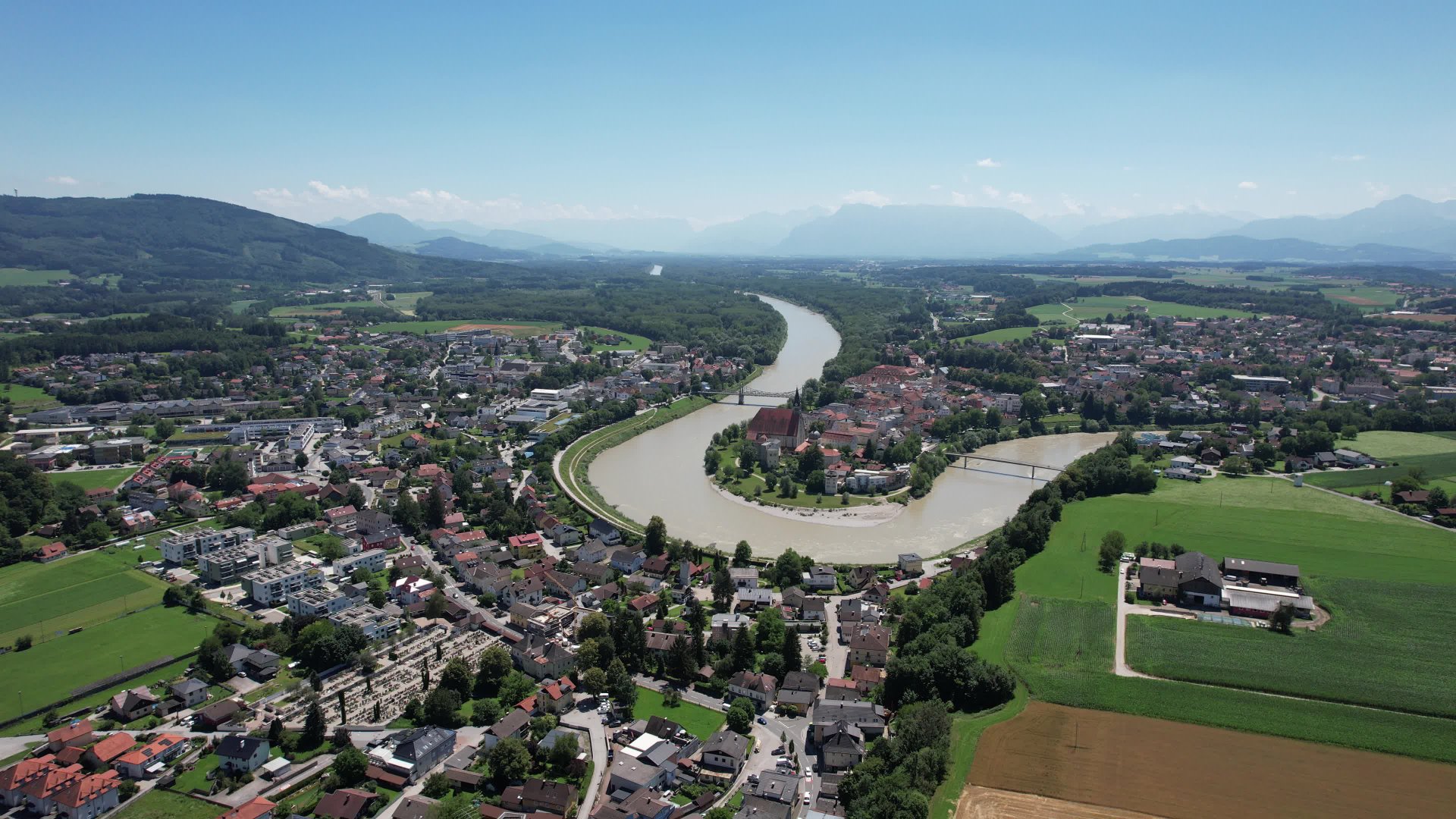 Aerial view of Laufen an der Salzach<br/><br/>